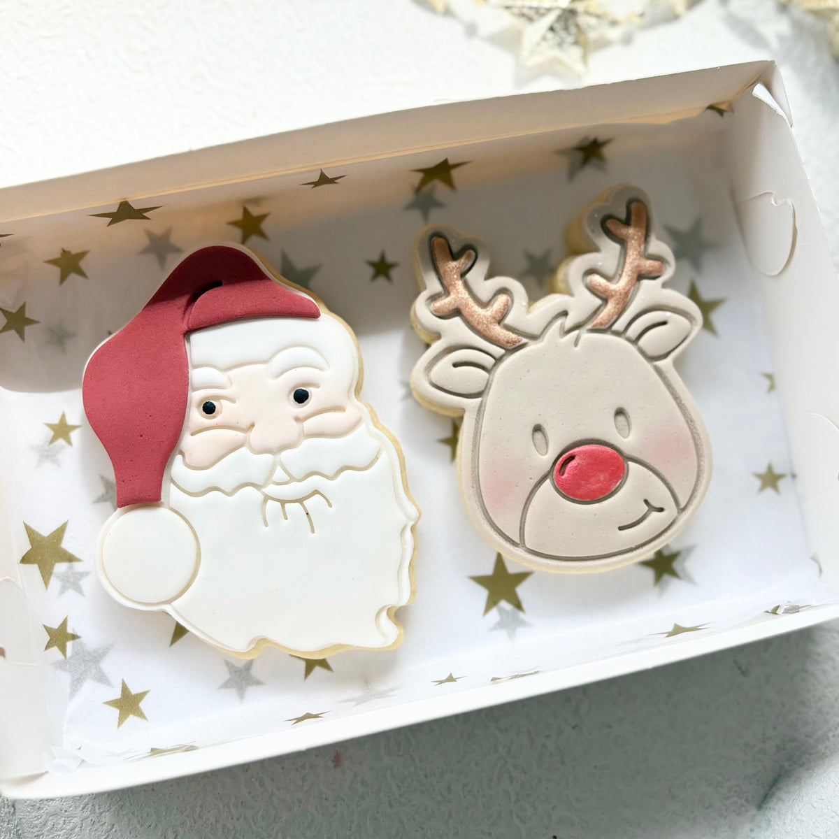 Christmas Duo Gift Box – Santa & Friend (2 Cookies)