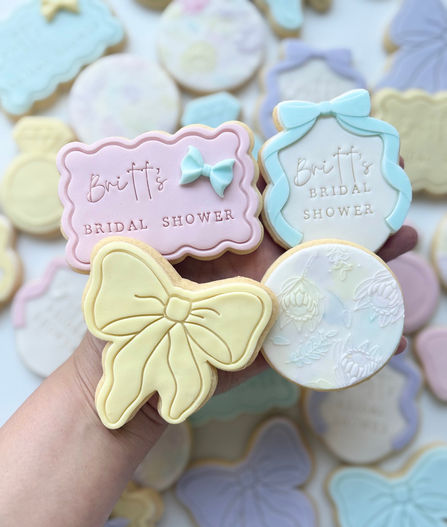 BRIDAL SHOWER-PERSONALISED COOKIES PASTEL BOW AND RING COLLECTION