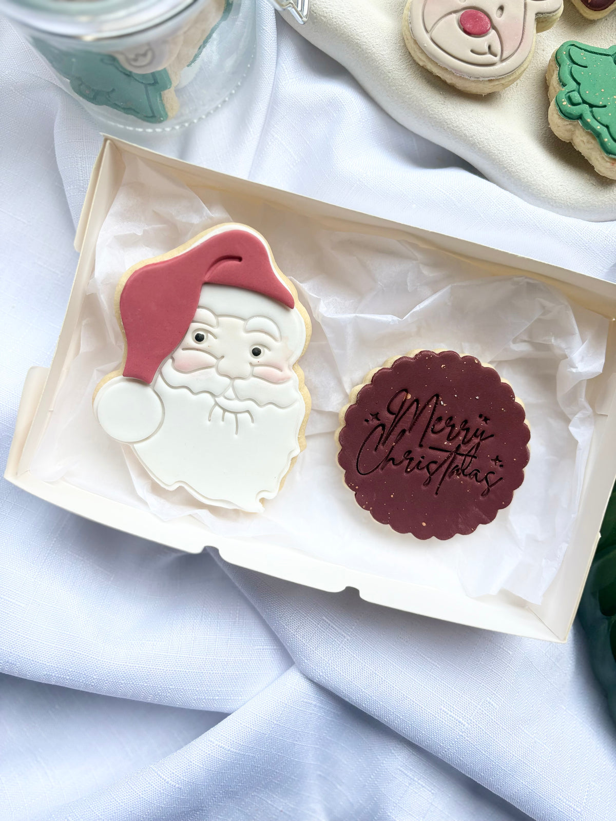 Christmas Duo Gift Box – Santa & Friend (2 Cookies)