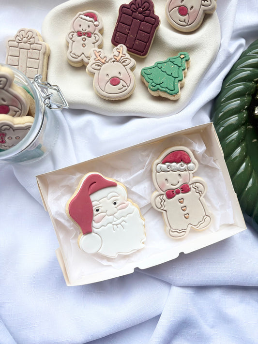 Christmas Duo Gift Box – Santa & Friend (2 Cookies)